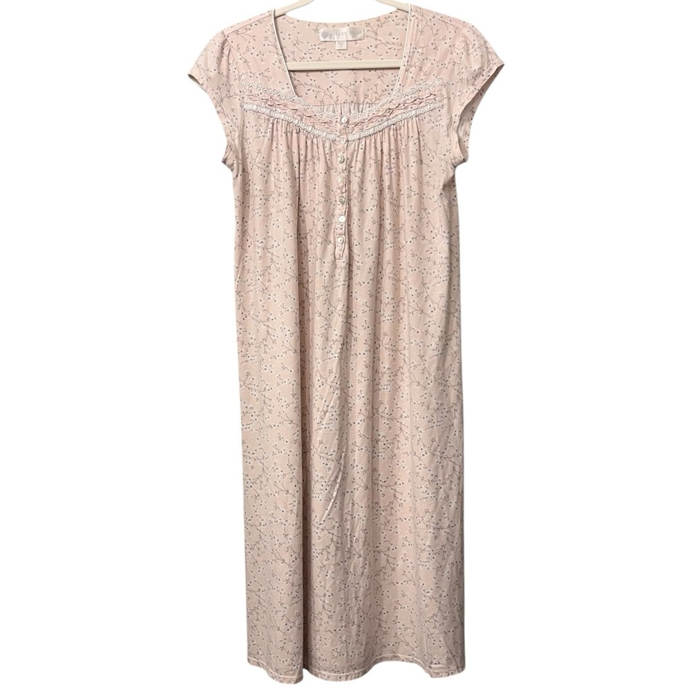 Eileen West Pink Floral Lace Trim Nightgown Size S
